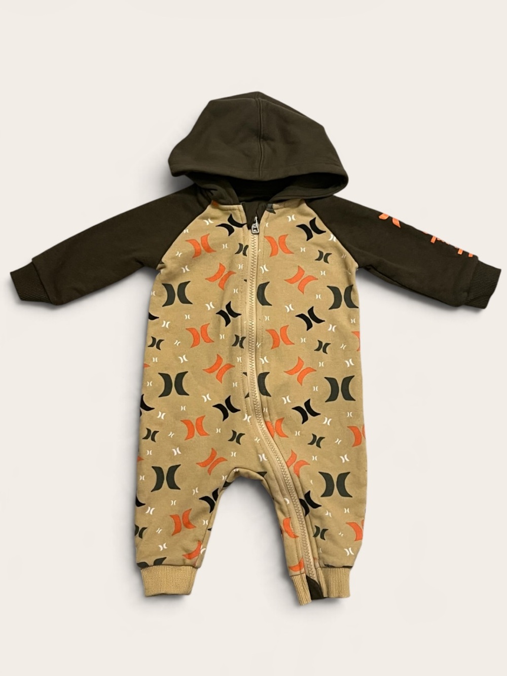 Hurley Baby Hooded Fleece Lined Zip-Up Romper 6M